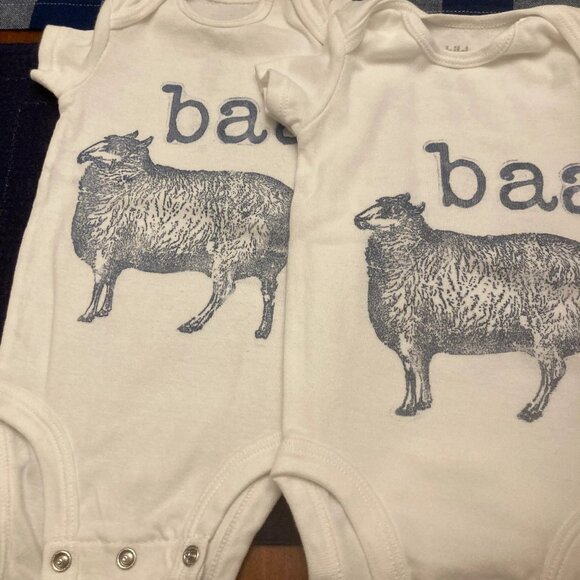 Farm House Stamped Baby Onesie, Sheep, Baa-Baa, Blue Stamping, Boy or Girl - Picture 3 of 4